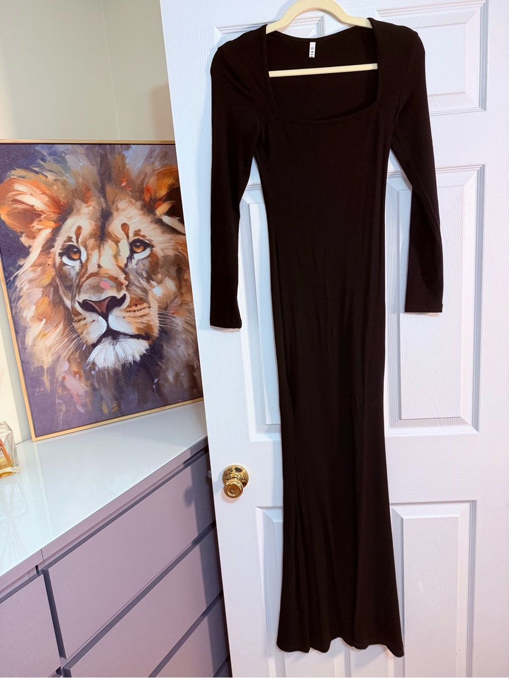 Black Long-Sleeve Square Neck Maxi Dress - Women